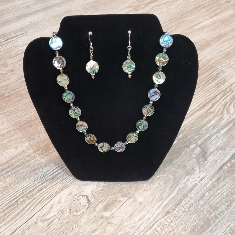 Abalone shell jewelry set/Swarovski crystals